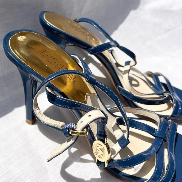 Michael Kors Blue Stiletto Heels with Gold Accents - Picture 3 of 8